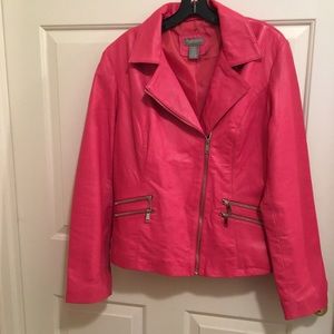 NEIMAN MARCUS PRE-LOVED AUTHENTIC GENUINE SOFT LEATHER PINK MOTO JACKET